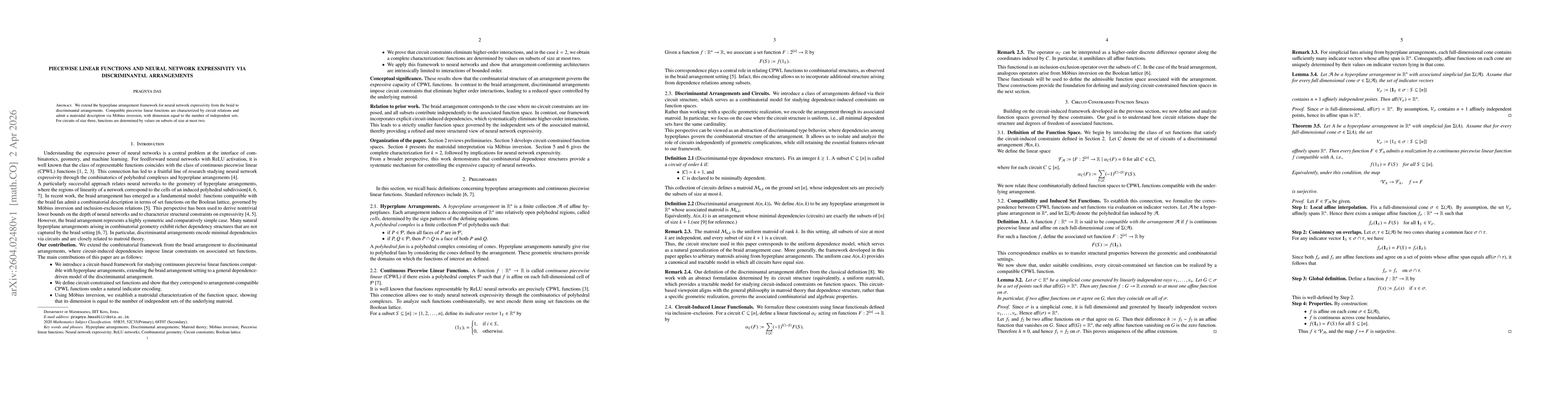 Thumbnail for Piecewise linear functions and neural network expressivity via discriminantal arrangements