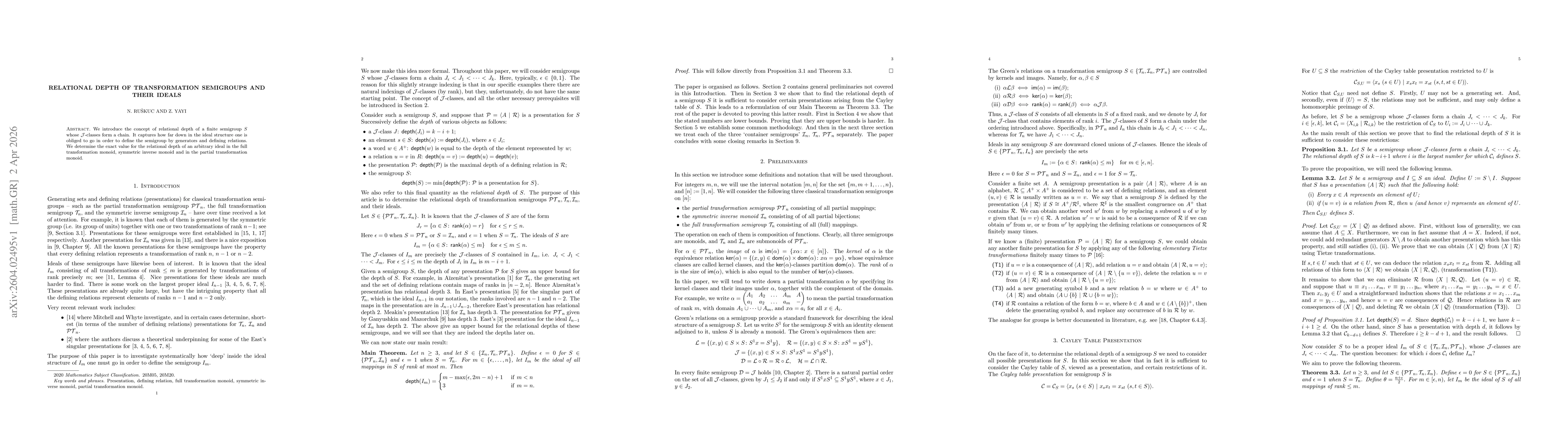 Thumbnail for Relational depth of transformation semigroups and their ideals