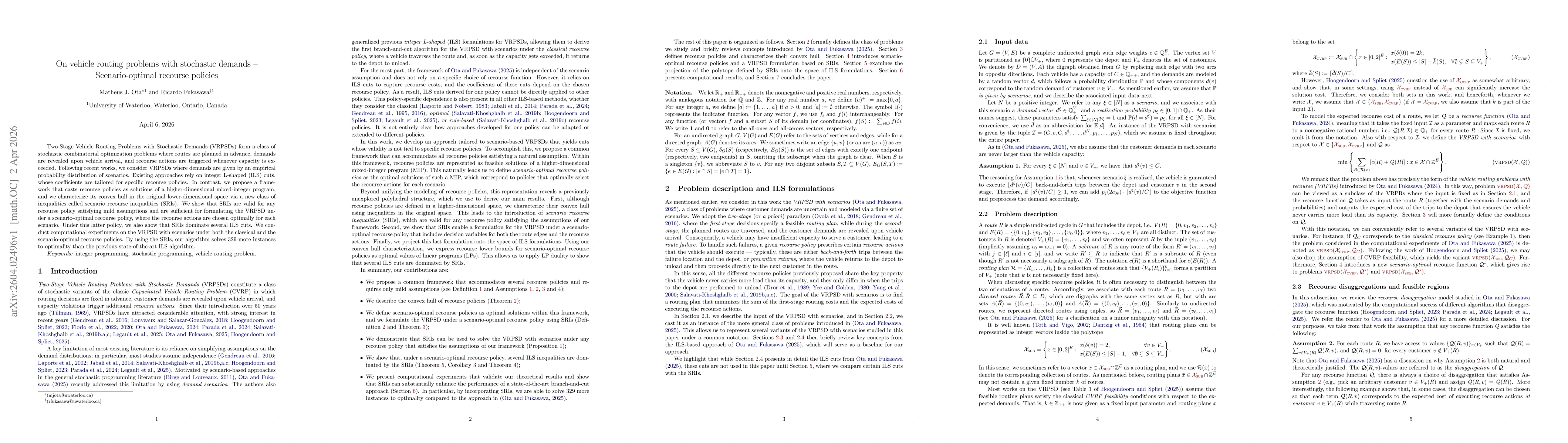 Thumbnail for On vehicle routing problems with stochastic demands -- Scenario-optimal recourse policies