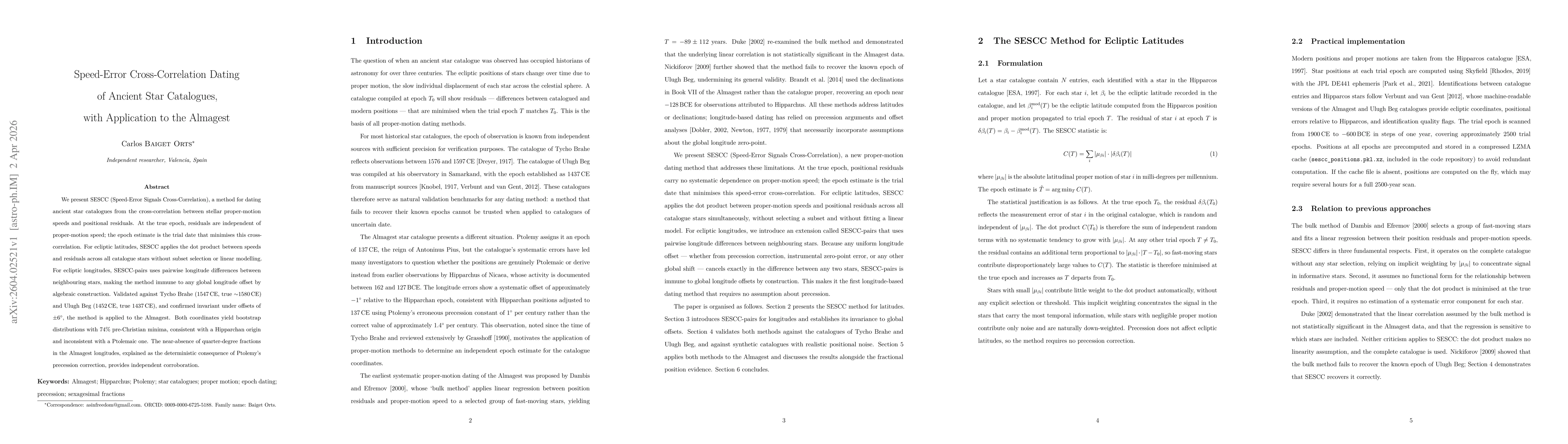 Thumbnail for Speed-Error Cross-Correlation Dating of Ancient Star Catalogues, with Application to the Almagest