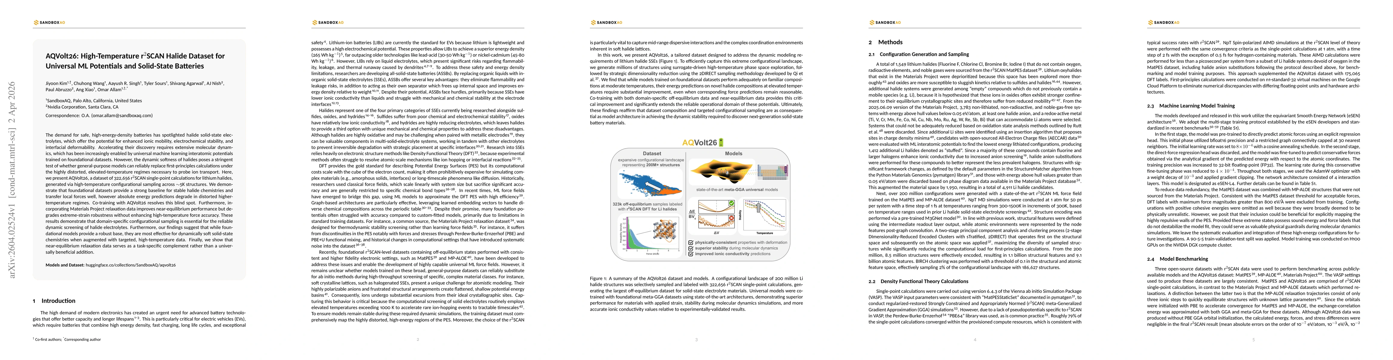 Thumbnail for AQVolt26: High-Temperature r$^2$SCAN Halide Dataset for Universal ML Potentials and Solid-State Batteries