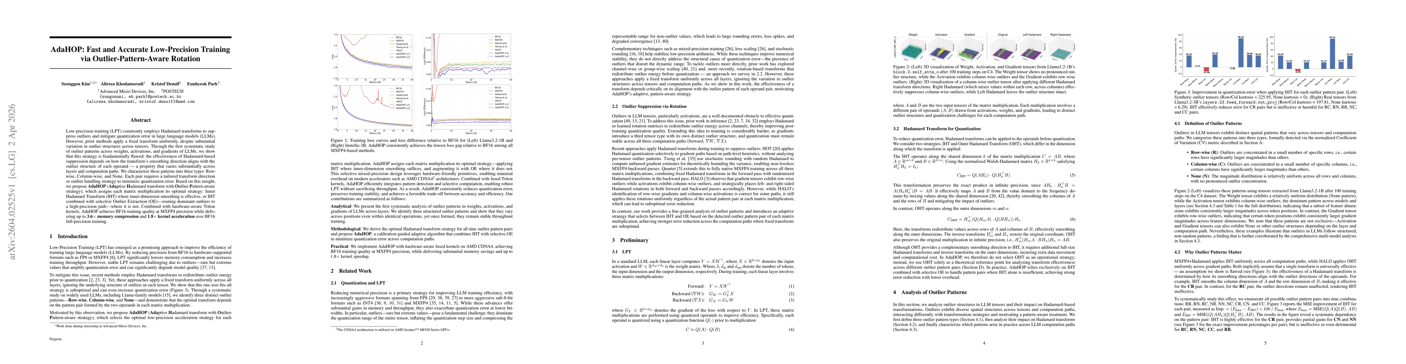 Thumbnail for AdaHOP: Fast and Accurate Low-Precision Training via Outlier-Pattern-Aware Rotation