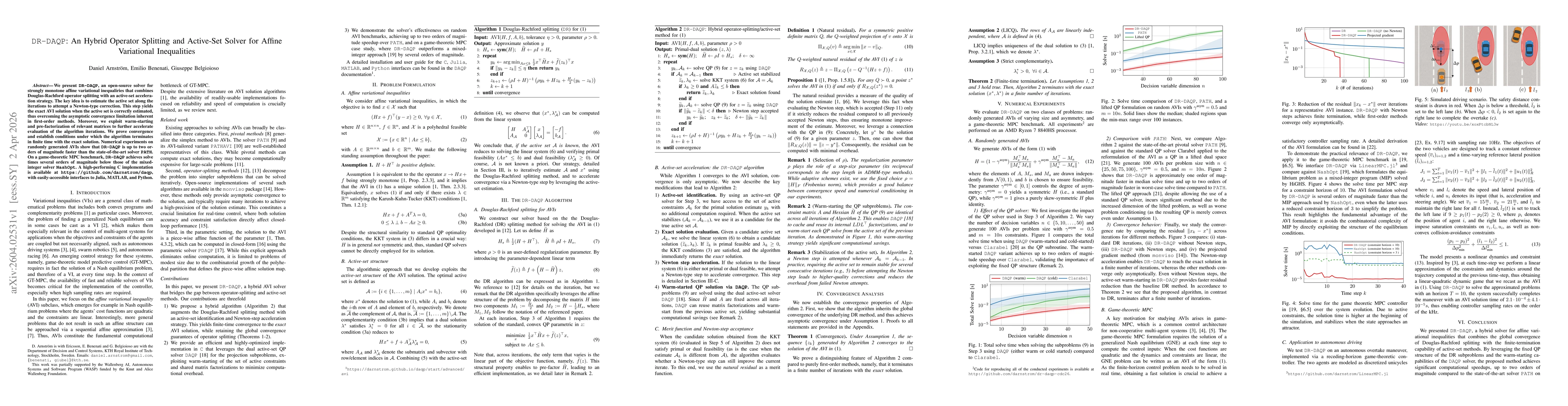 Thumbnail for \texttt{DR-DAQP}: An Hybrid Operator Splitting and Active-Set Solver for Affine Variational Inequalities
