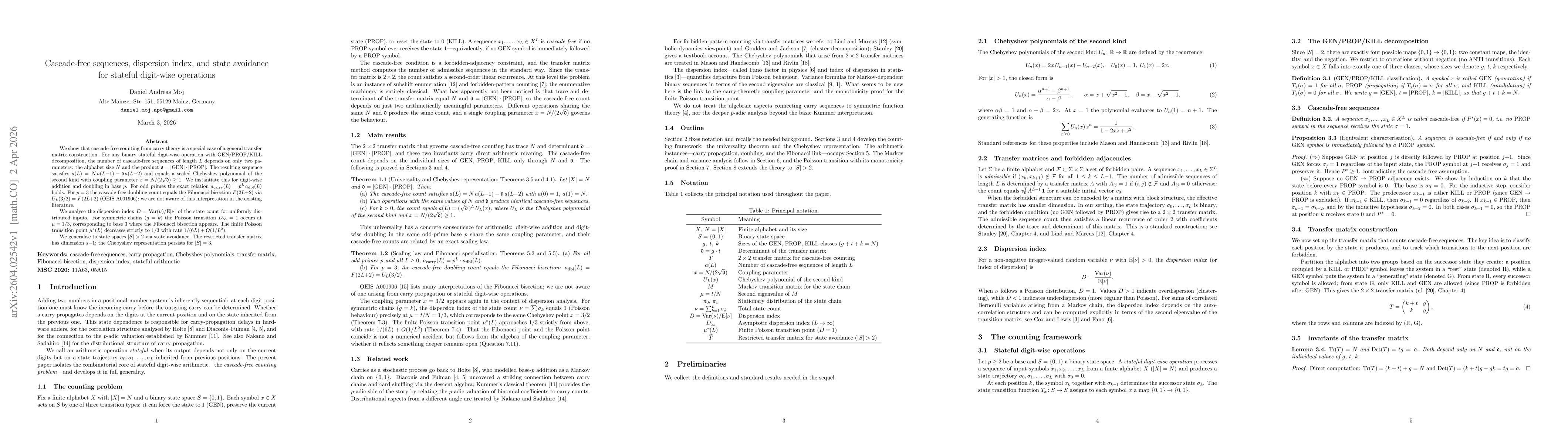 Thumbnail for Cascade-free sequences, dispersion index, and state avoidance for stateful digit-wise operations