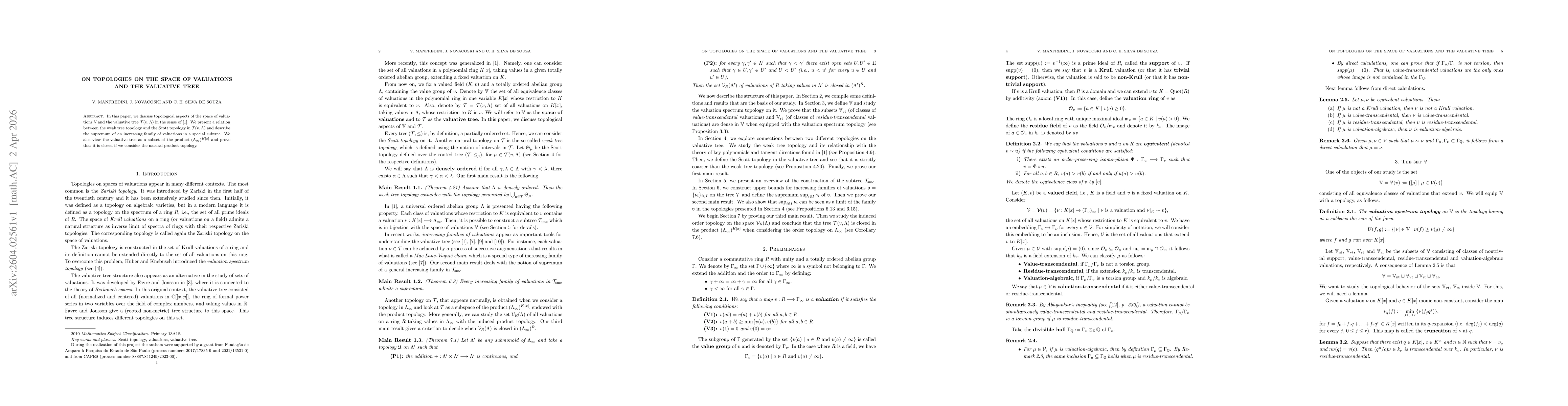 Thumbnail for On topologies on the space of valuations and the valuative tree