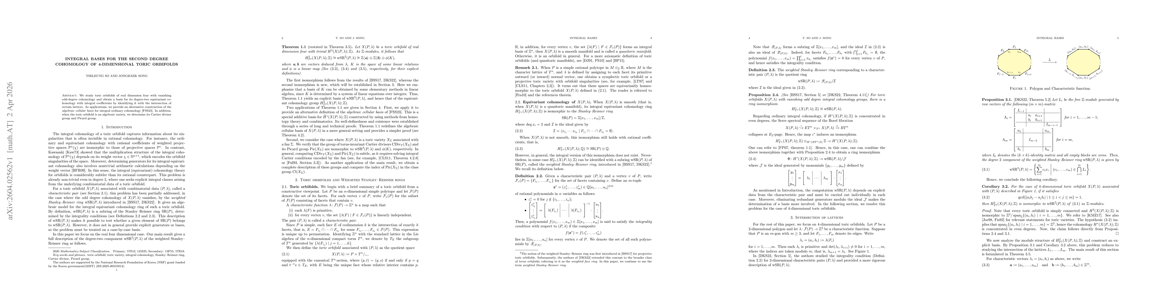 Thumbnail for Integral bases for the second degree cohomology of 4-dimensional toric orbifolds