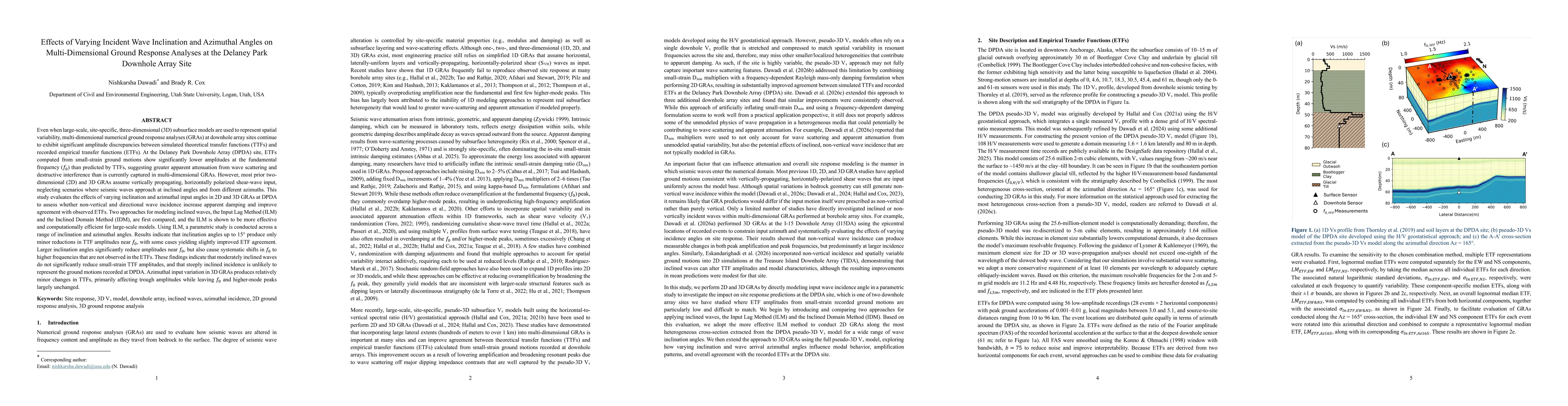 Thumbnail for Effects of Varying Incident Wave Inclination and Azimuthal Angles on Multi-Dimensional Ground Response Analyses at the Delaney Park Downhole Array Site