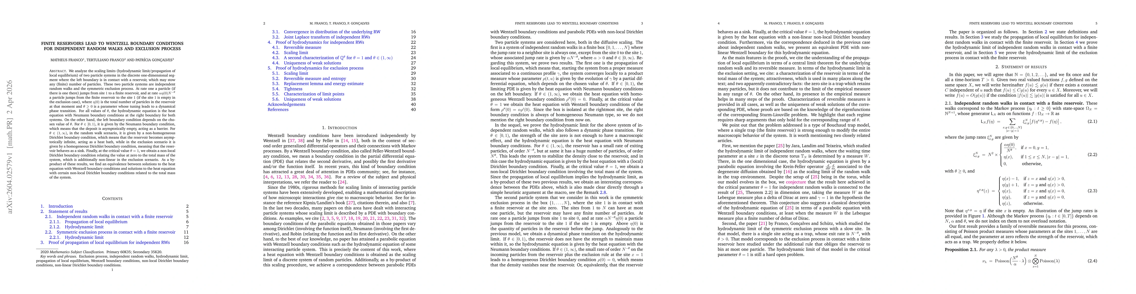 Thumbnail for Finite reservoirs lead to Wentzell boundary conditions for independent random walks and exclusion process