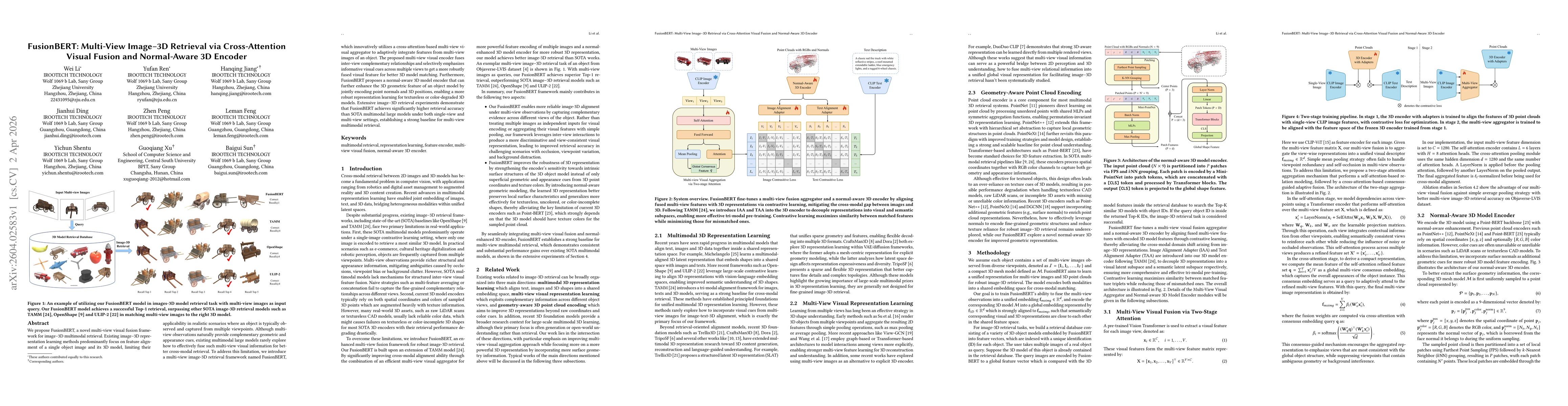 Thumbnail for FusionBERT: Multi-View Image-3D Retrieval via Cross-Attention Visual Fusion and Normal-Aware 3D Encoder