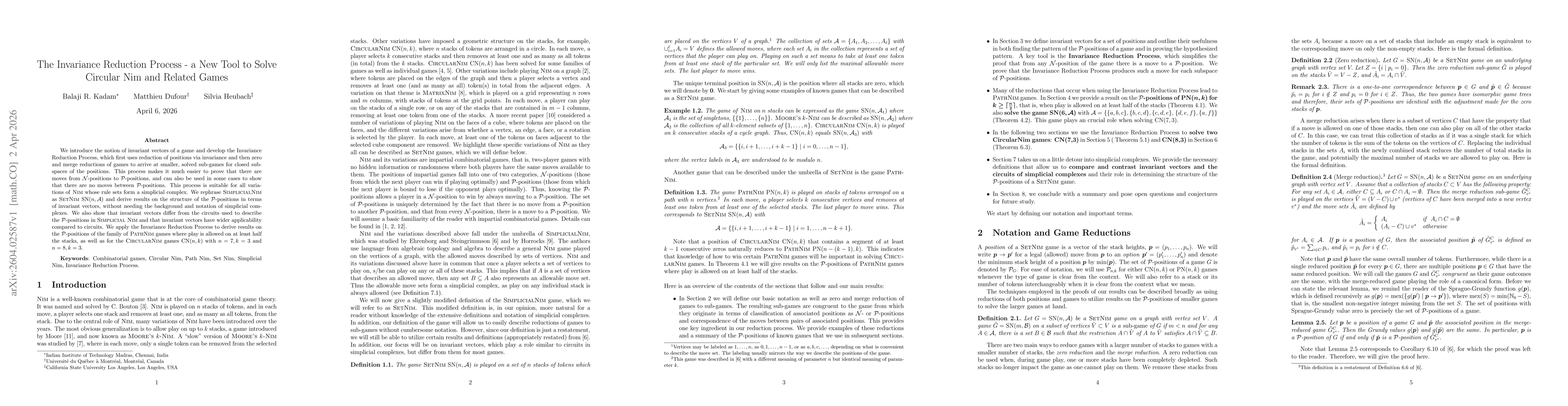 Thumbnail for The Invariance Reduction Process -- a New Tool to Solve Circular Nim and Related Games