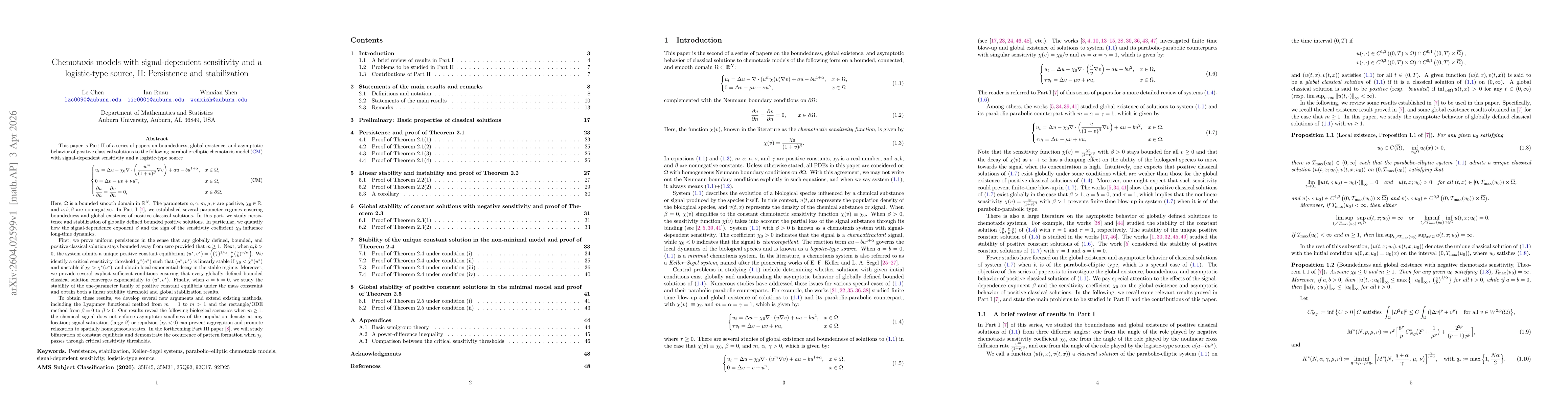 Thumbnail for Chemotaxis models with signal-dependent sensitivity and a logistic-type source, II: Persistence and stabilization