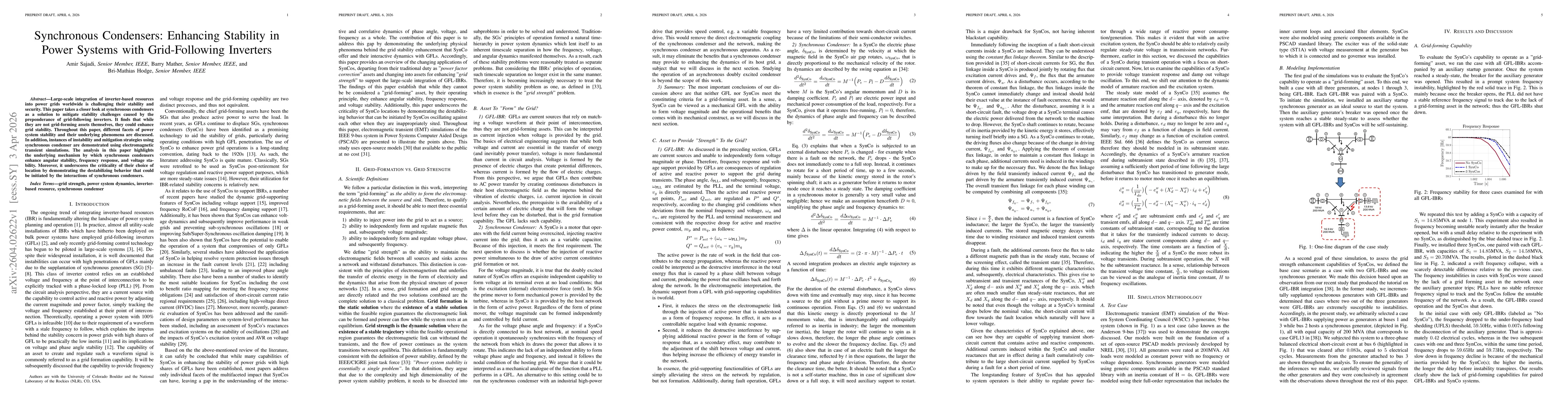 Thumbnail for Synchronous Condensers: Enhancing Stability in Power Systems with Grid-Following Inverters