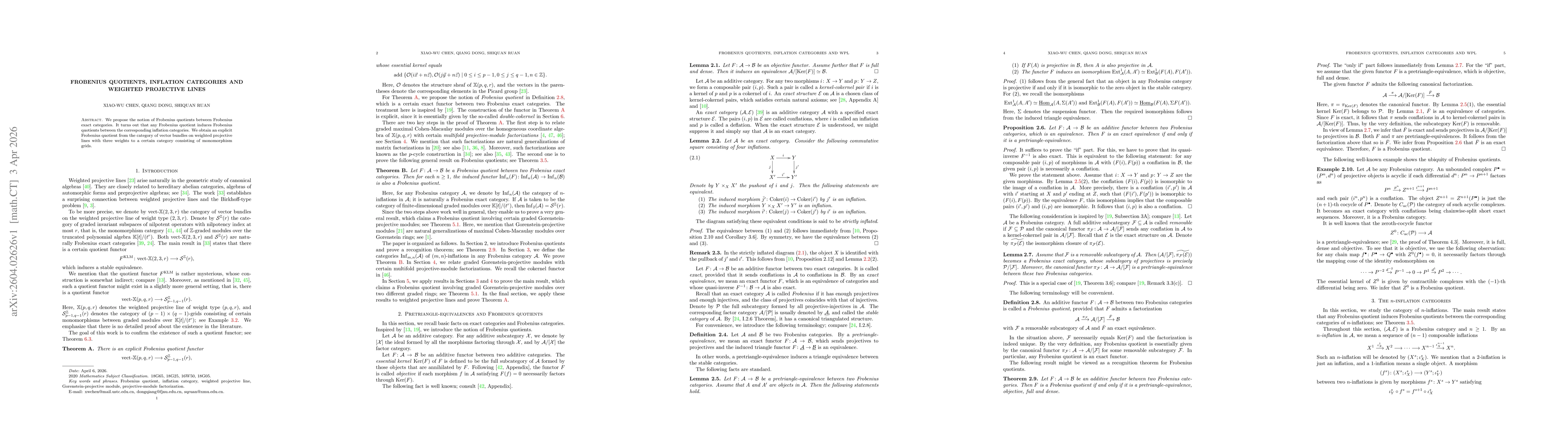 Thumbnail for Frobenius quotients, inflation categories and weighted projective lines
