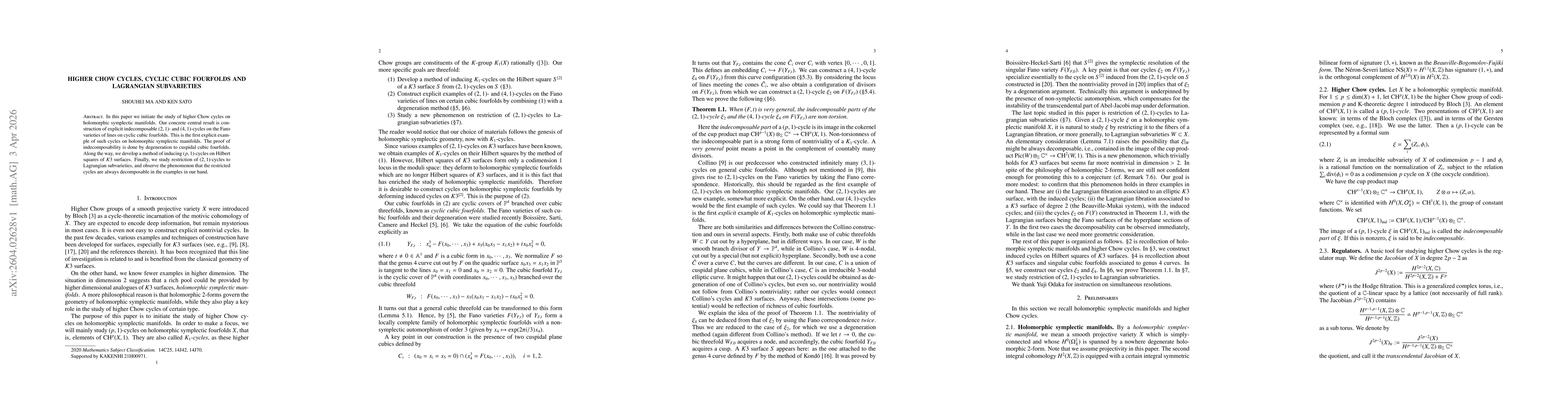 Thumbnail for Higher Chow cycles, cyclic cubic fourfolds and Lagrangian subvarieties