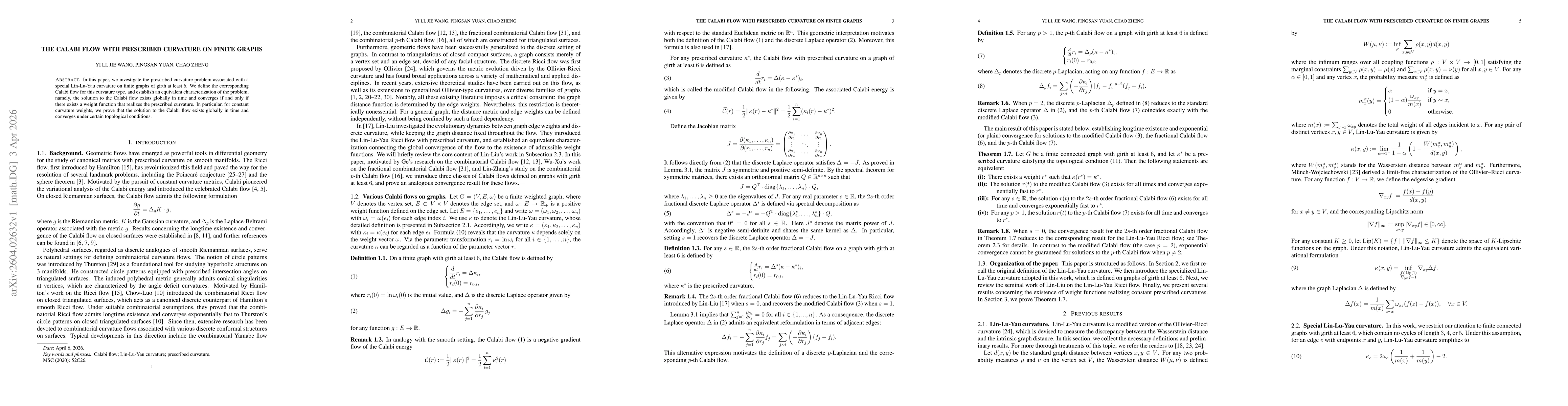 Thumbnail for The Calabi flow with prescribed curvature on finite graphs
