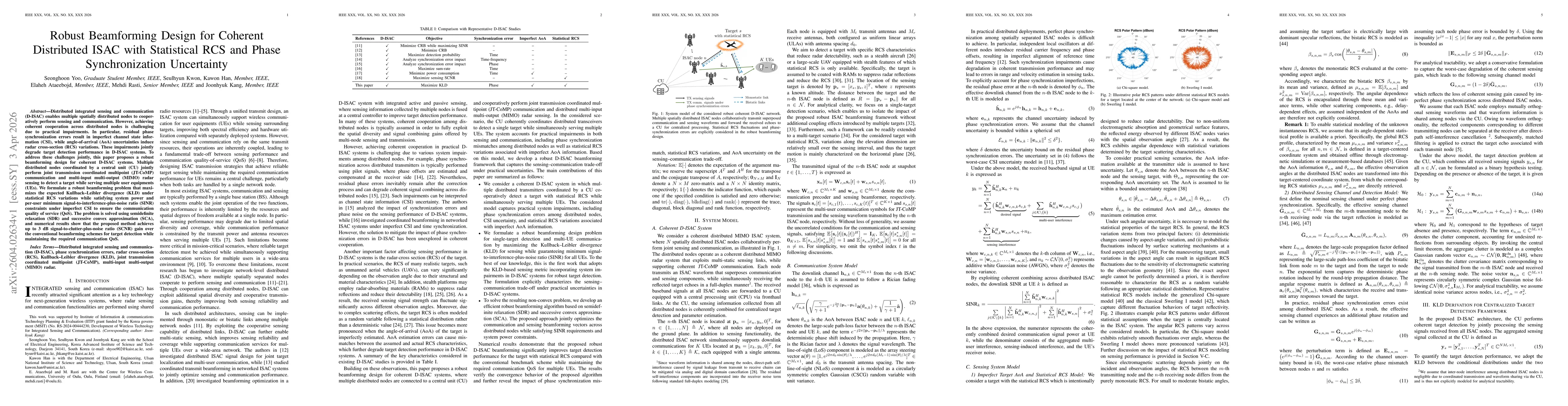 Thumbnail for Robust Beamforming Design for Coherent Distributed ISAC with Statistical RCS and Phase Synchronization Uncertainty