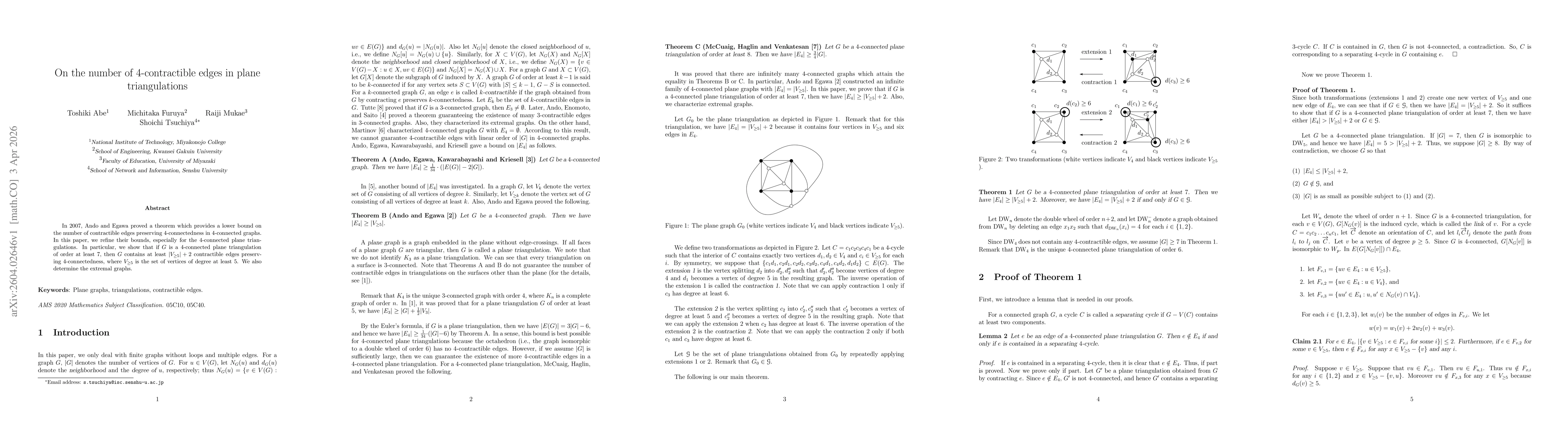 Thumbnail for On the number of 4-contractible edges in plane triangulations