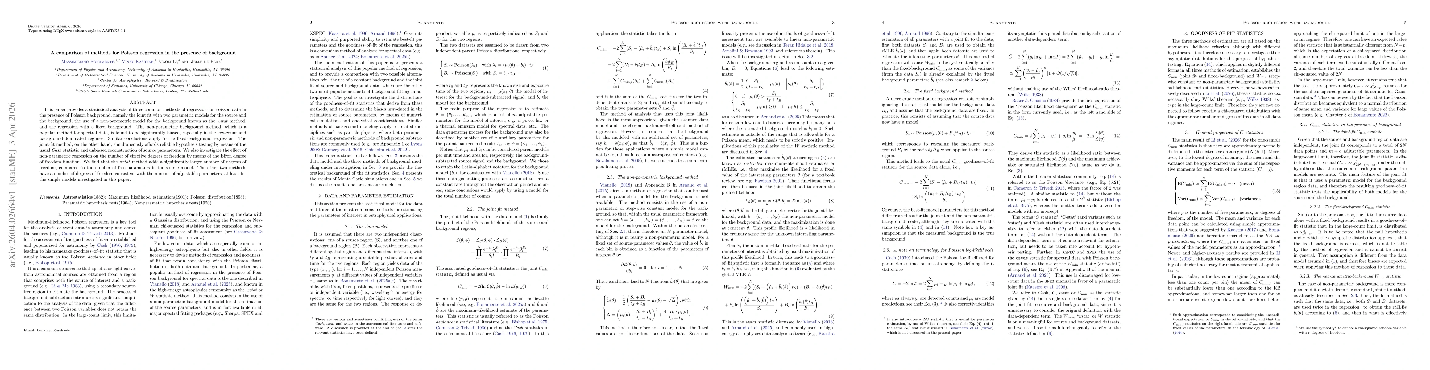 Thumbnail for A comparison of methods for Poisson regression in the presence of background