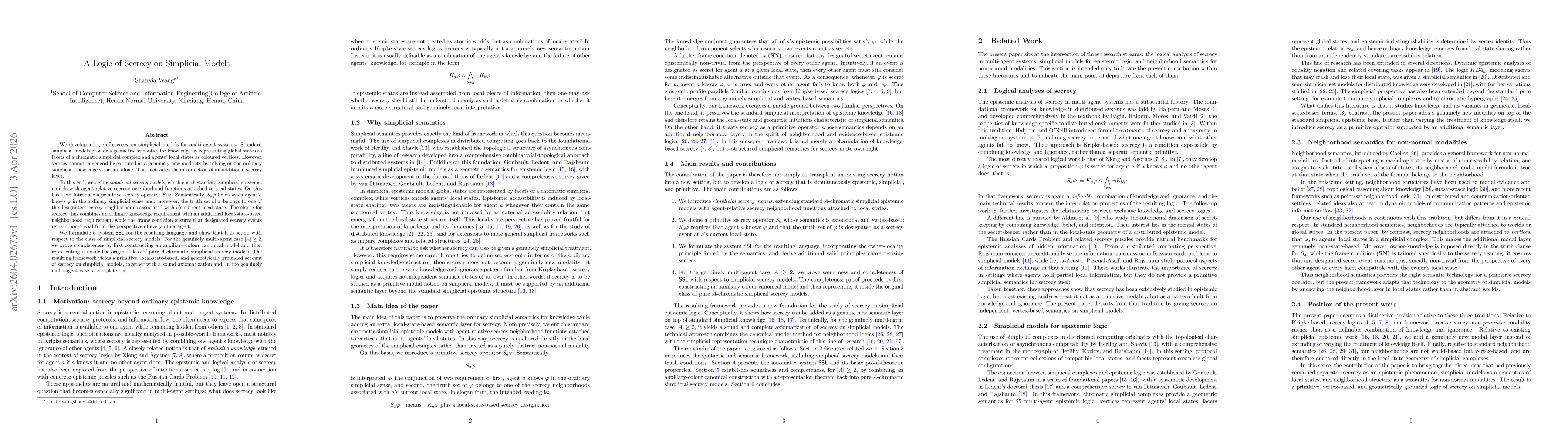 Thumbnail for A Logic of Secrecy on Simplicial Models