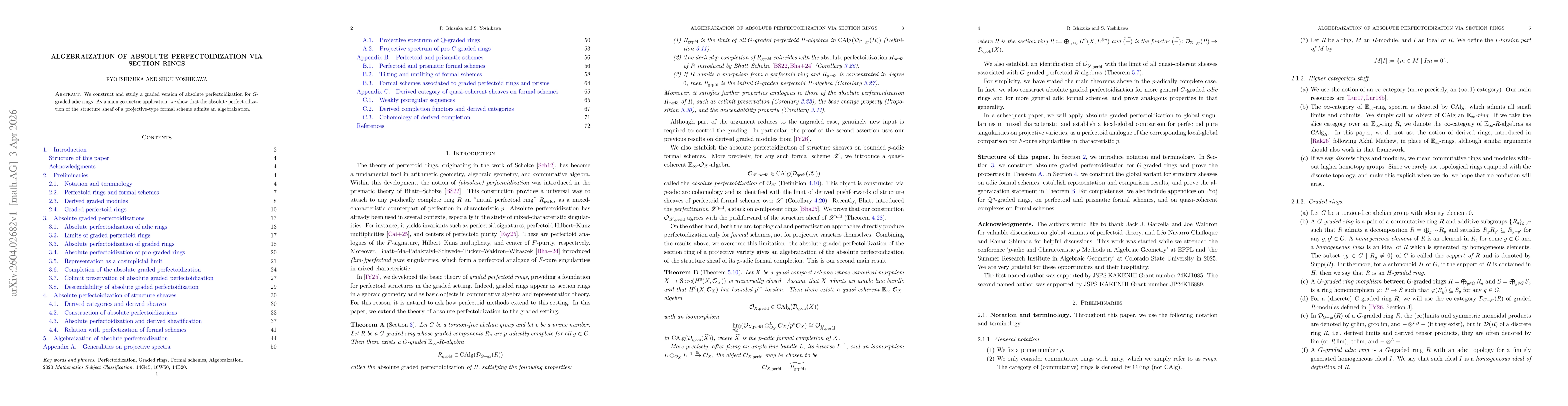 Thumbnail for Algebraization of absolute perfectoidization via section rings
