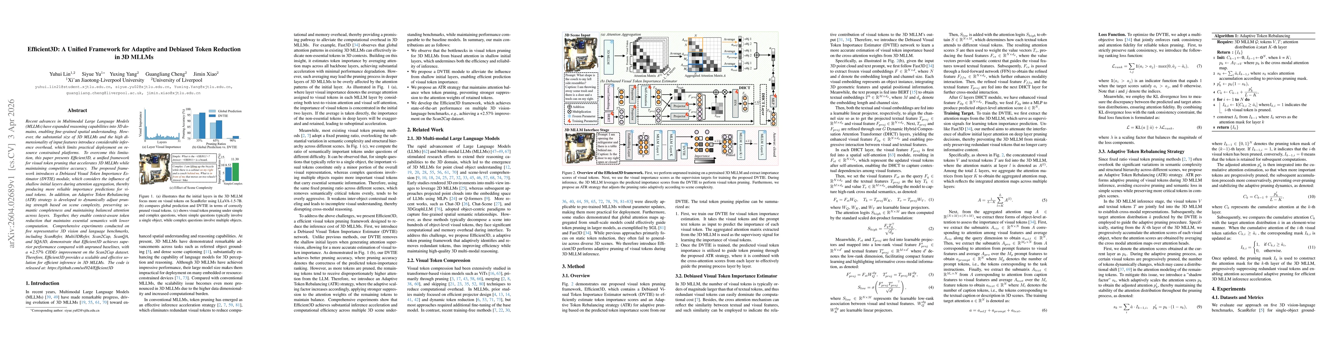 Thumbnail for Efficient3D: A Unified Framework for Adaptive and Debiased Token Reduction in 3D MLLMs