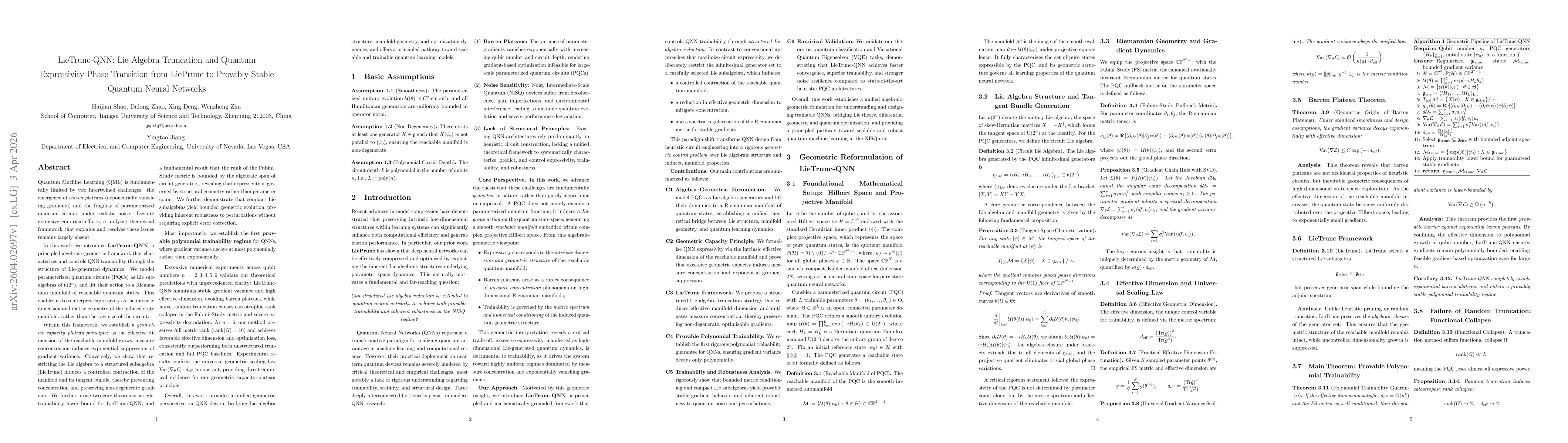 Thumbnail for LieTrunc-QNN: Lie Algebra Truncation and Quantum Expressivity Phase Transition from LiePrune to Provably Stable Quantum Neural Networks