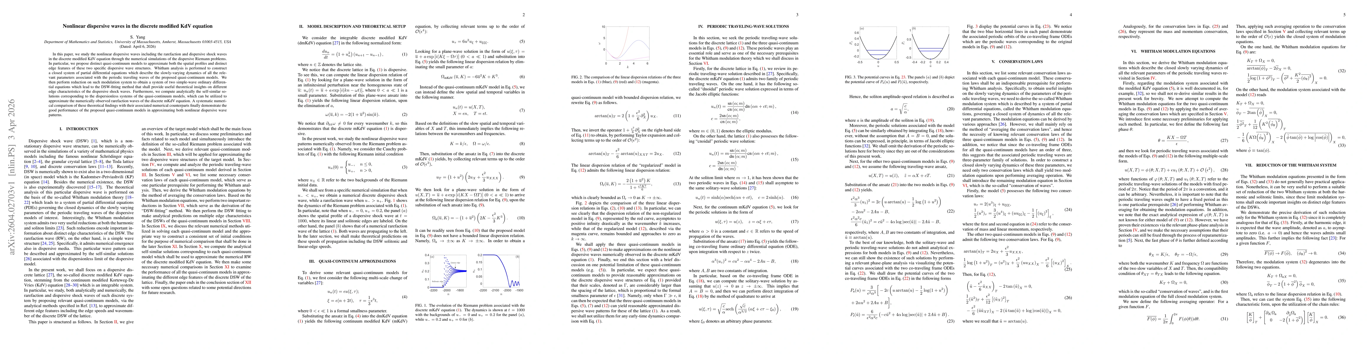 Thumbnail for Nonlinear dispersive waves in the discrete modified KdV equation