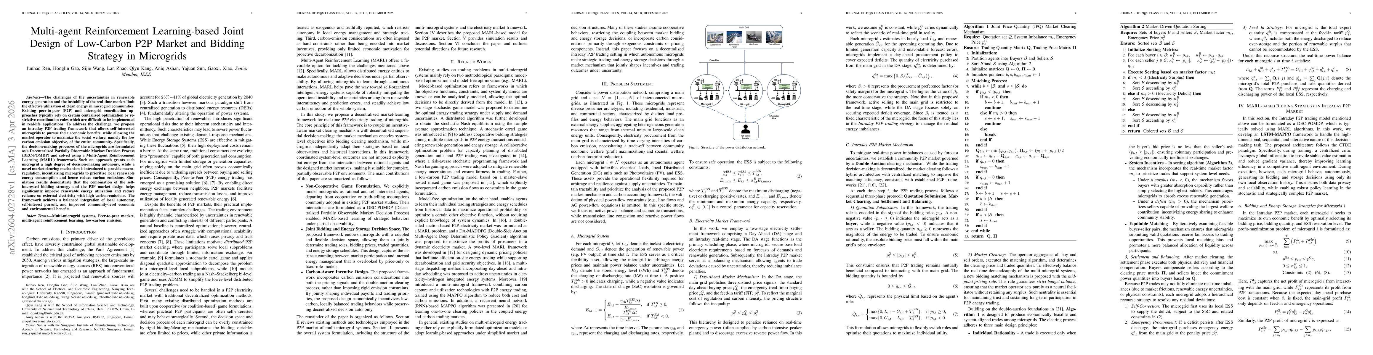 Thumbnail for Multi-agent Reinforcement Learning-based Joint Design of Low-Carbon P2P Market and Bidding Strategy in Microgrids