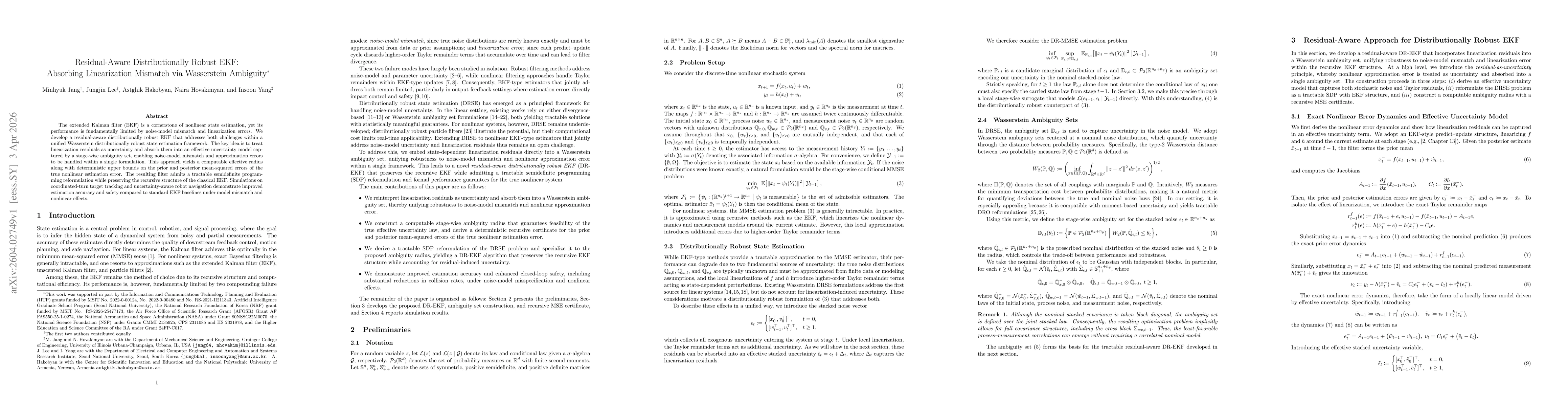 Thumbnail for Residual-Aware Distributionally Robust EKF: Absorbing Linearization Mismatch via Wasserstein Ambiguity