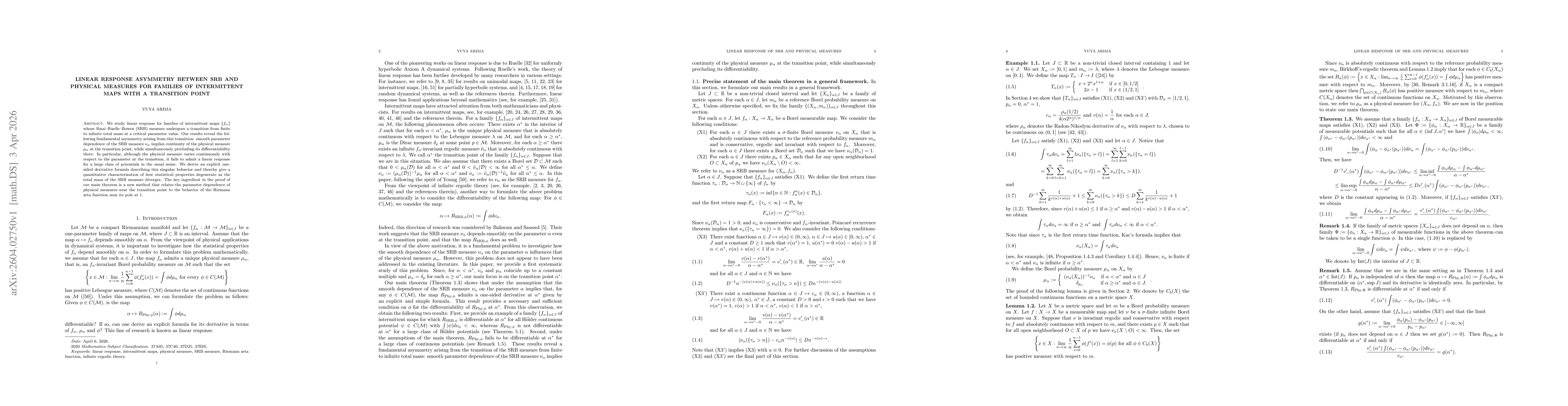 Thumbnail for Linear response asymmetry between SRB and physical measures for families of intermittent maps with a transition point