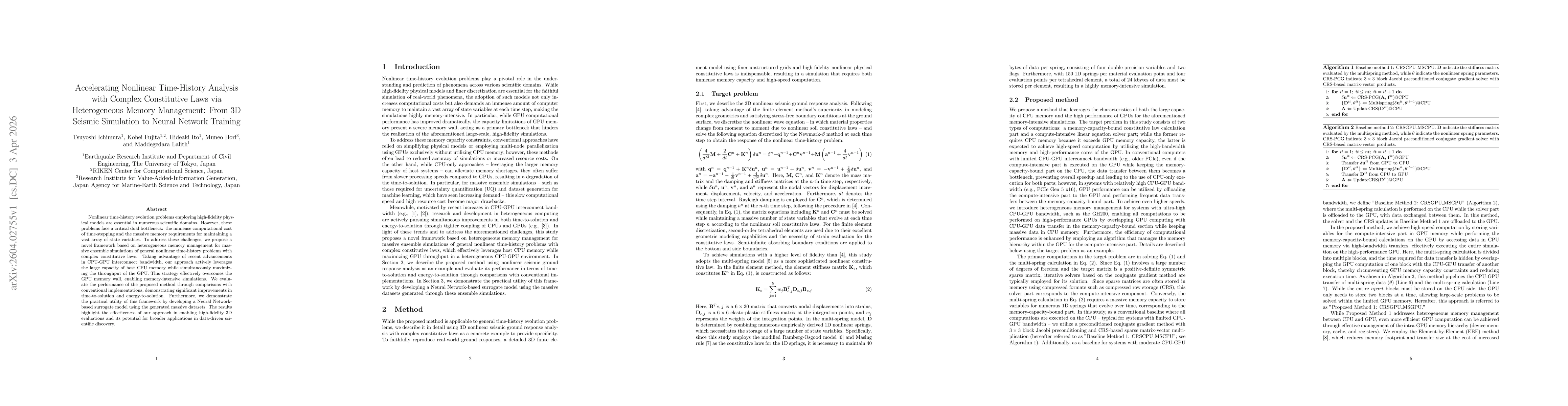 Thumbnail for Accelerating Nonlinear Time-History Analysis with Complex Constitutive Laws via Heterogeneous Memory Management: From 3D Seismic Simulation to Neural Network Training