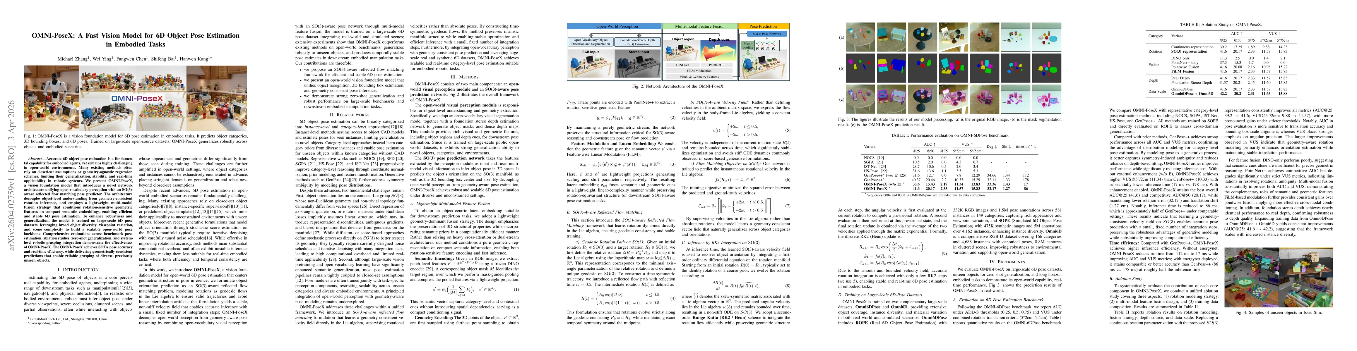 Thumbnail for OMNI-PoseX: A Fast Vision Model for 6D Object Pose Estimation in Embodied Tasks