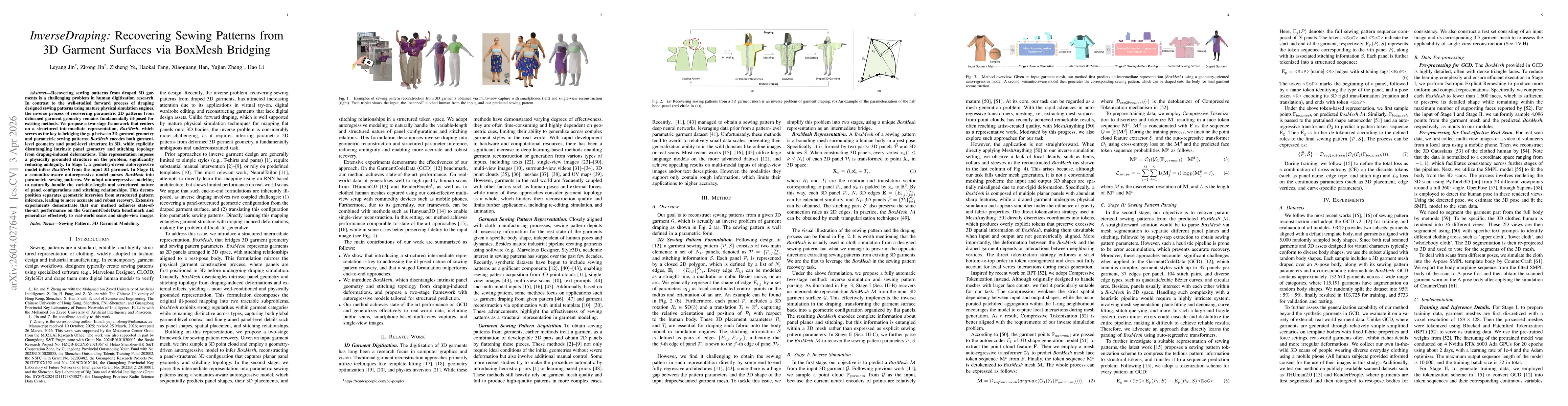 Thumbnail for InverseDraping: Recovering Sewing Patterns from 3D Garment Surfaces via BoxMesh Bridging