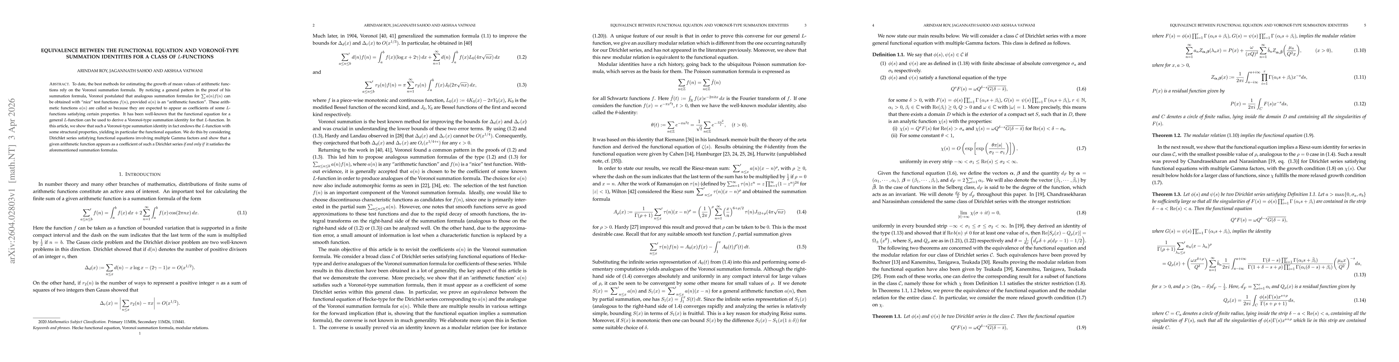 Thumbnail for Equivalence between the Functional Equation and Voronoï-type summation identities for a class of $L$-Functions