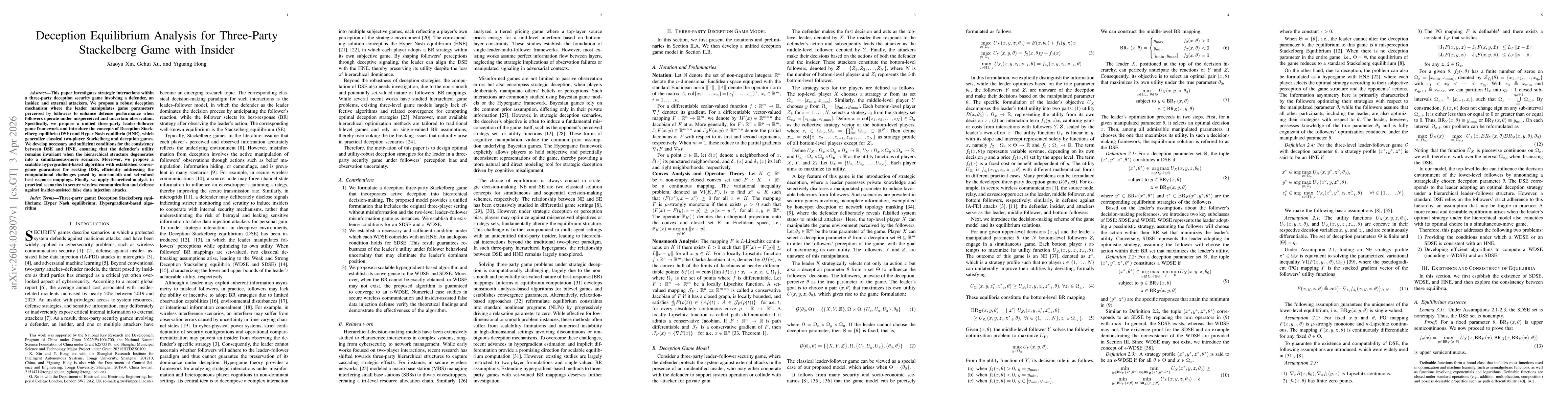 Thumbnail for Deception Equilibrium Analysis for Three-Party Stackelberg Game with Insider