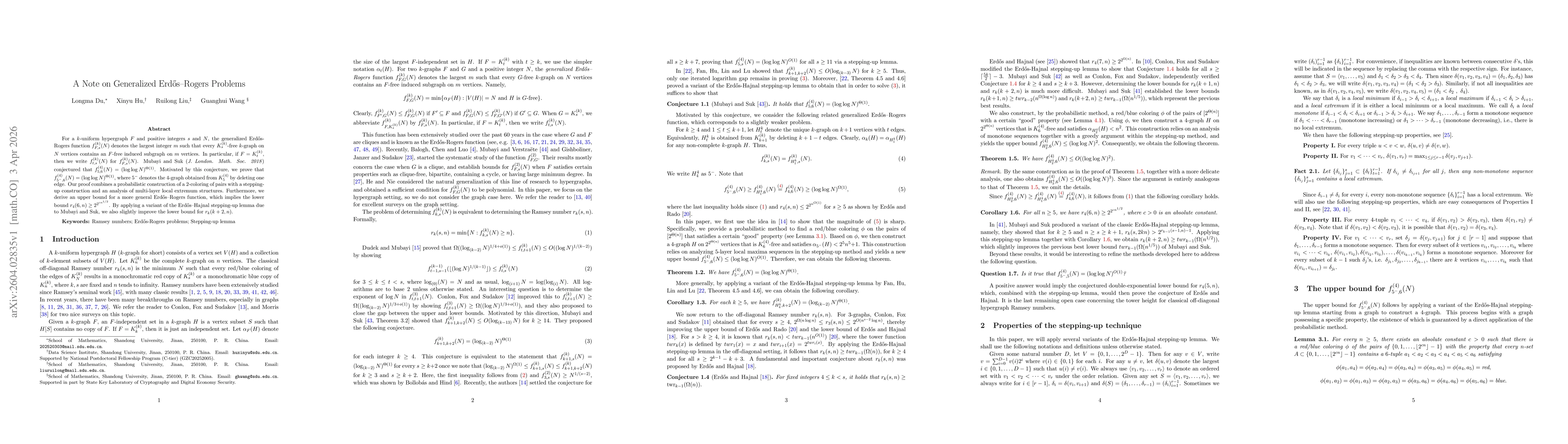 Thumbnail for A Note on Generalized ErdH{o}s-Rogers Problems