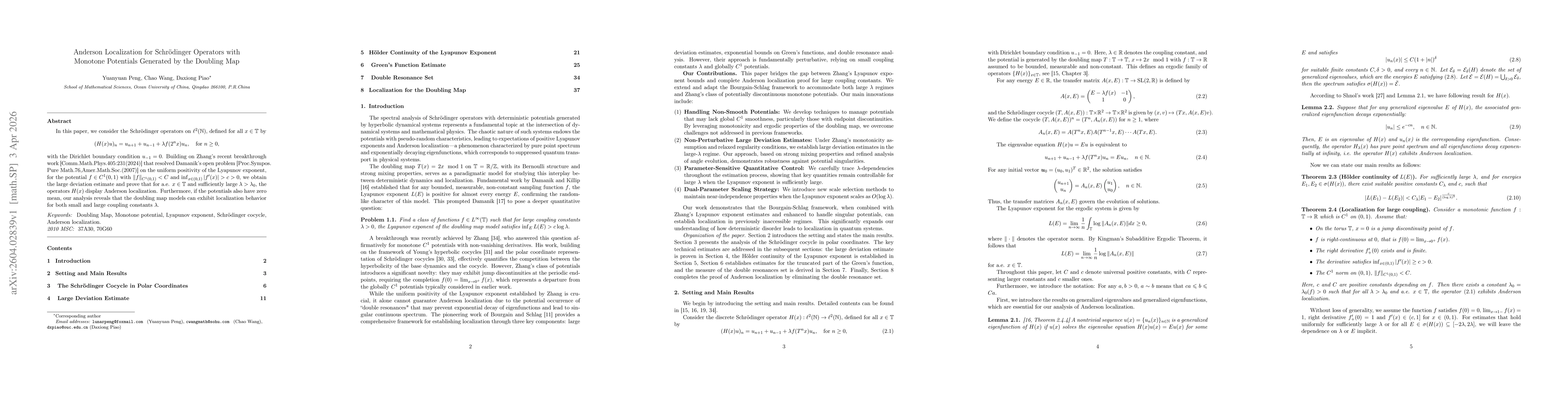 Thumbnail for Anderson Localization for Schrödinger Operators with Monotone Potentials Generated by the Doubling Map