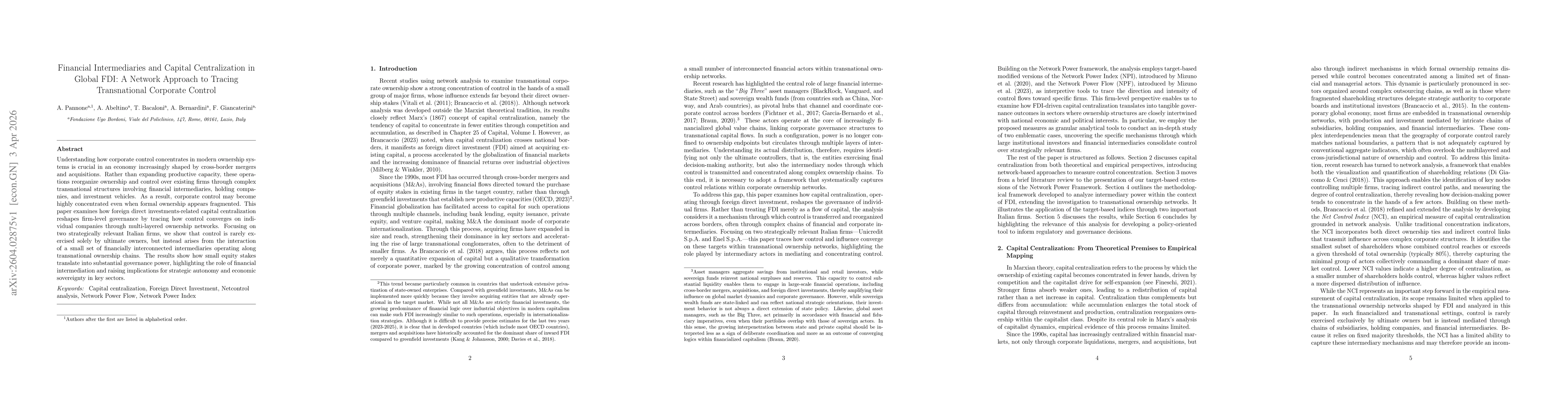 Thumbnail for Financial Intermediaries and Capital Centralization in Global FDI: A Network Approach to Tracing Transnational Corporate Control