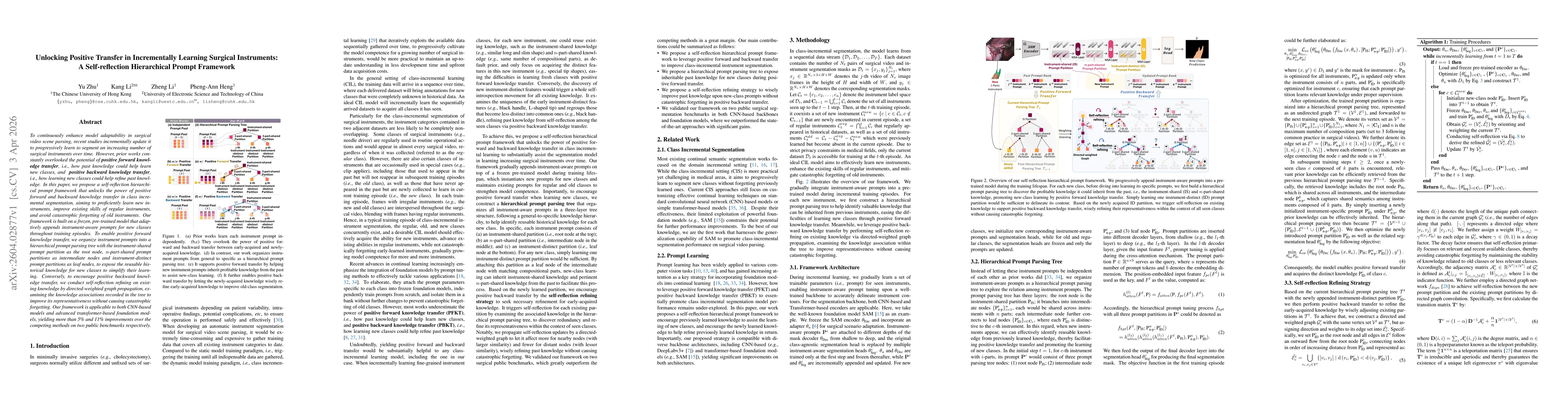 Thumbnail for Unlocking Positive Transfer in Incrementally Learning Surgical Instruments: A Self-reflection Hierarchical Prompt Framework