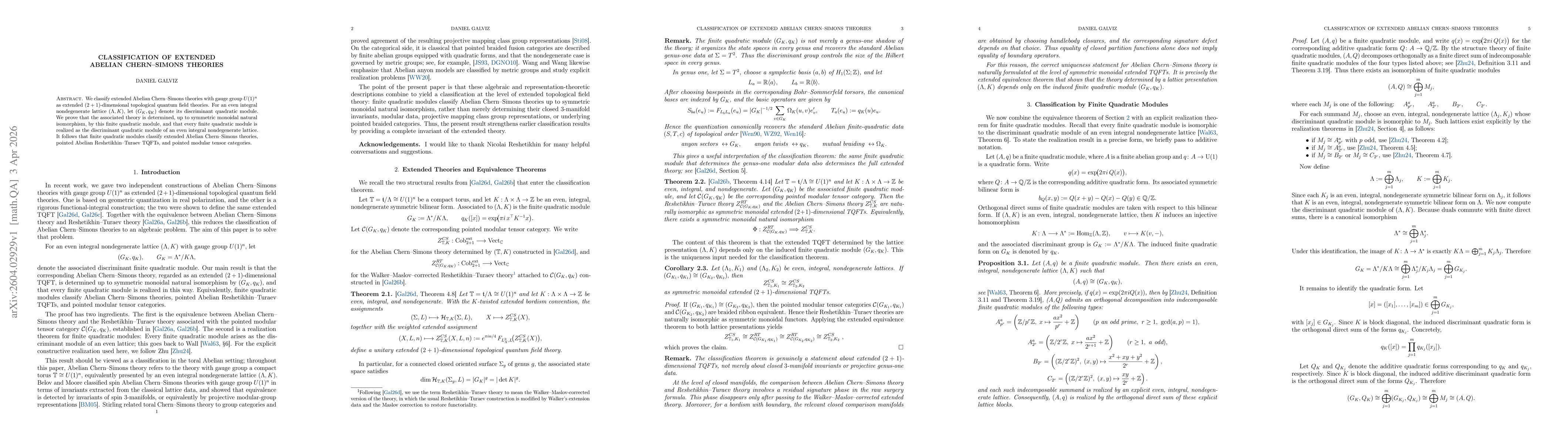 Thumbnail for Classification of Extended Abelian Chern-Simons Theories