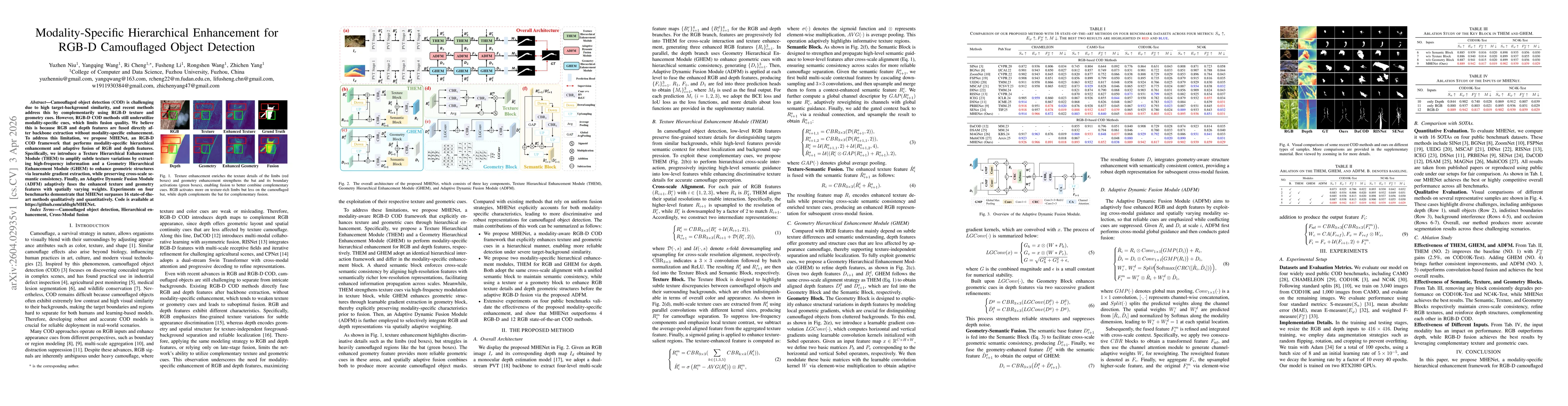 Thumbnail for Modality-Specific Hierarchical Enhancement for RGB-D Camouflaged Object Detection