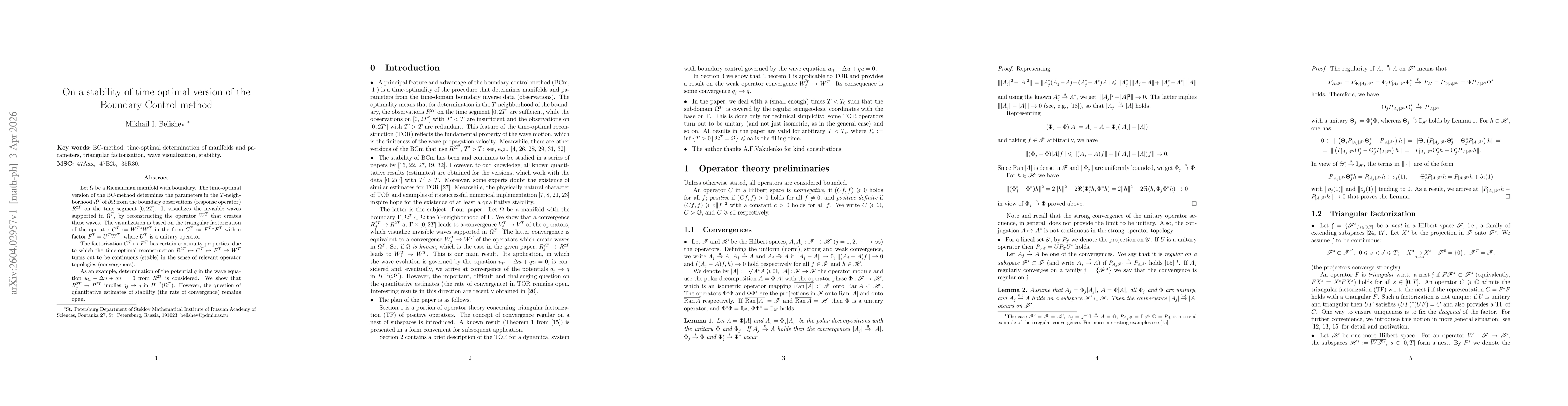 Thumbnail for On a stability of time-optimal version of the Boundary Control method