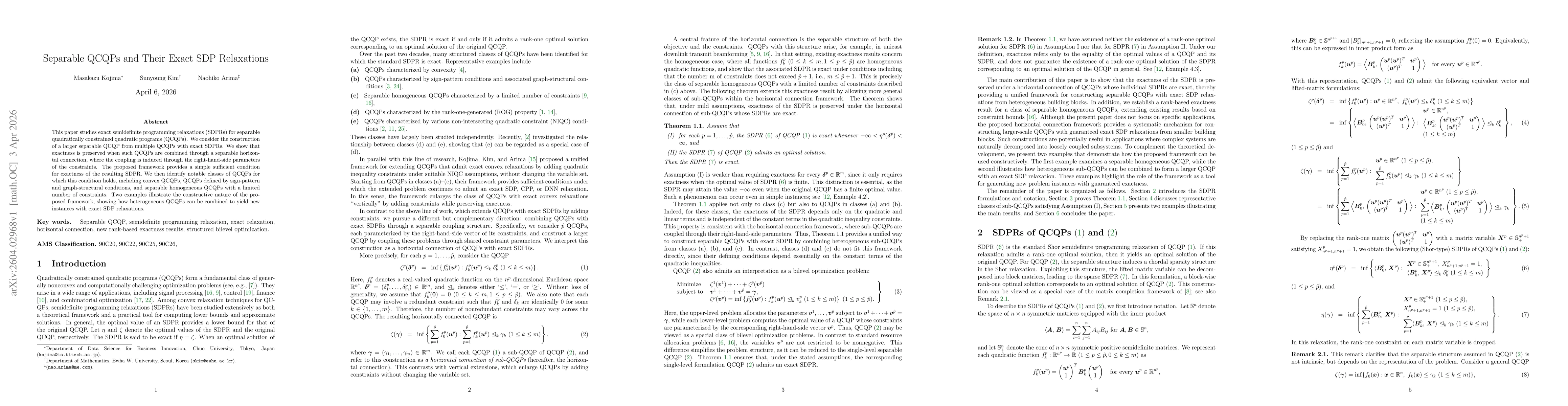 Thumbnail for Separable QCQPs and Their Exact SDP Relaxations