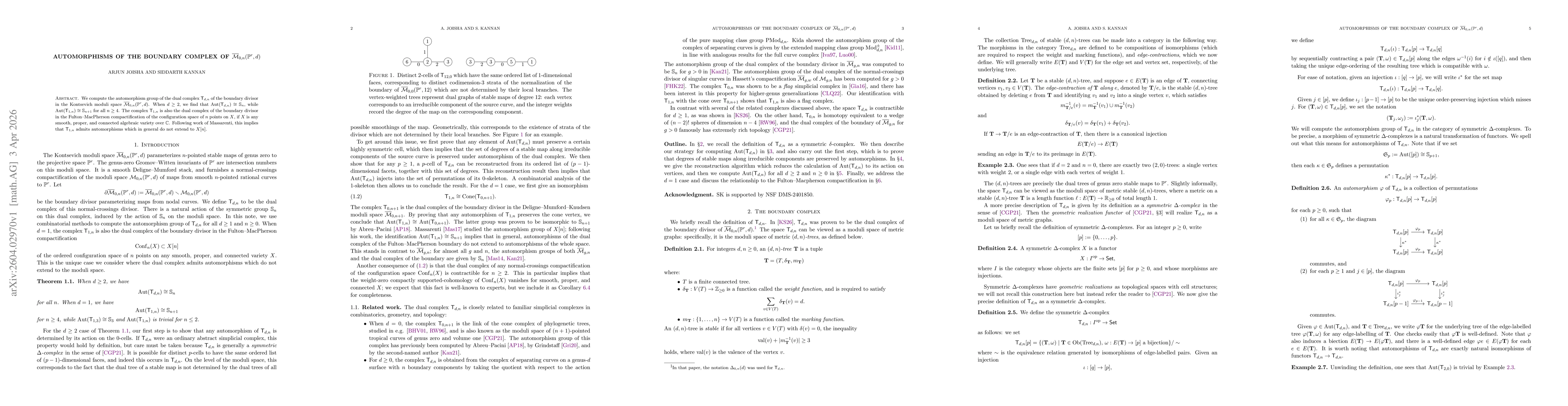 Thumbnail for Automorphisms of the boundary complex of $\overline{\mathcal{M}}_{0, n}(\mathbb{P}^r, d)$