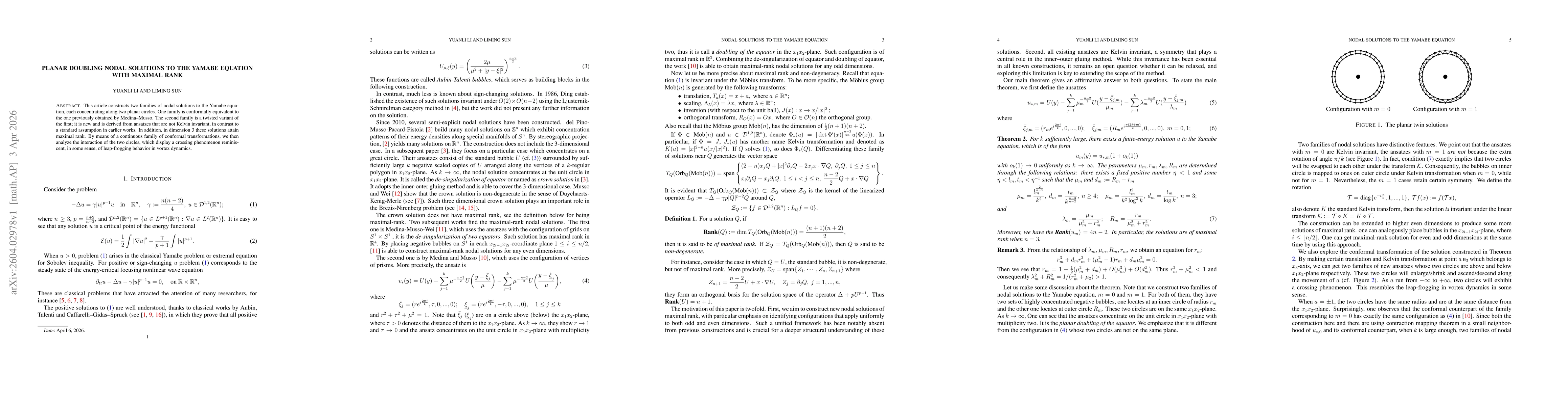 Thumbnail for Planar doubling nodal solutions to the Yamabe equation with maximal rank