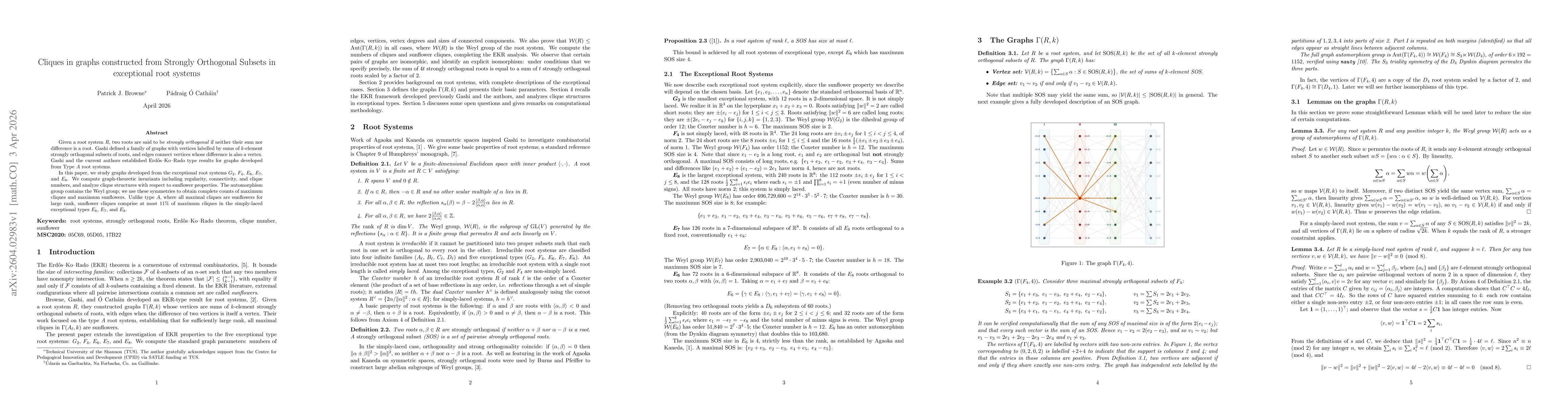 Thumbnail for Cliques in graphs constructed from Strongly Orthogonal Subsets in exceptional root systems