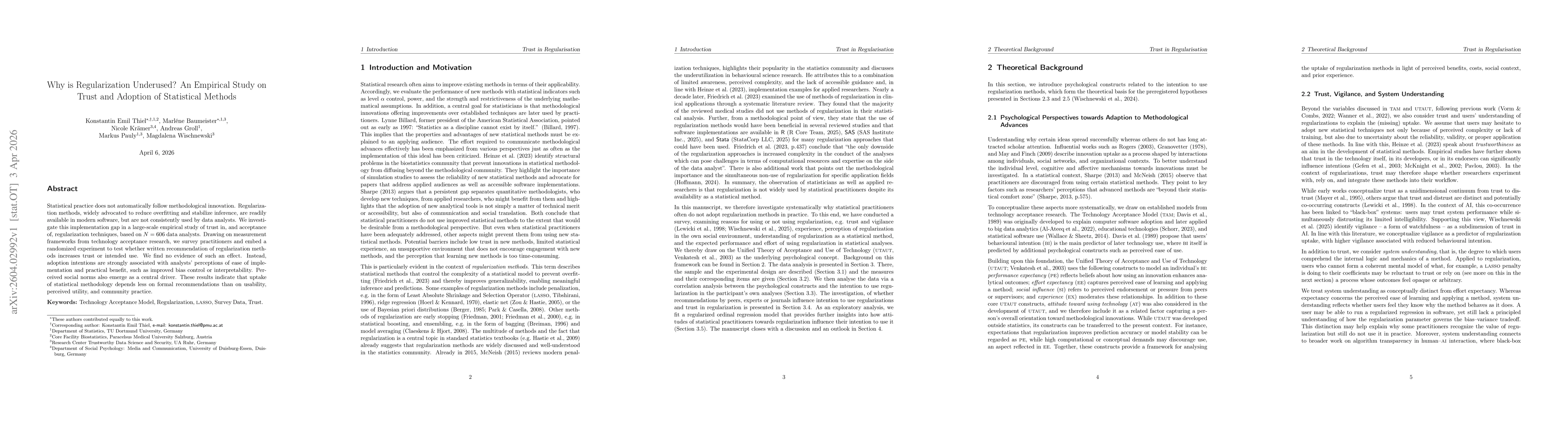 Thumbnail for Why is Regularization Underused? An Empirical Study on Trust and Adoption of Statistical Methods