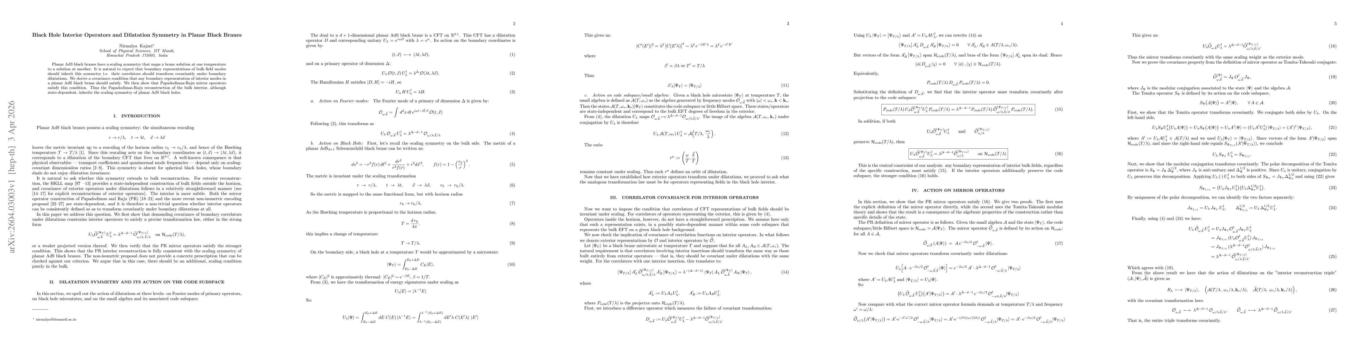 Thumbnail for Black Hole Interior Operators and Dilatation Symmetry in Planar Black Branes