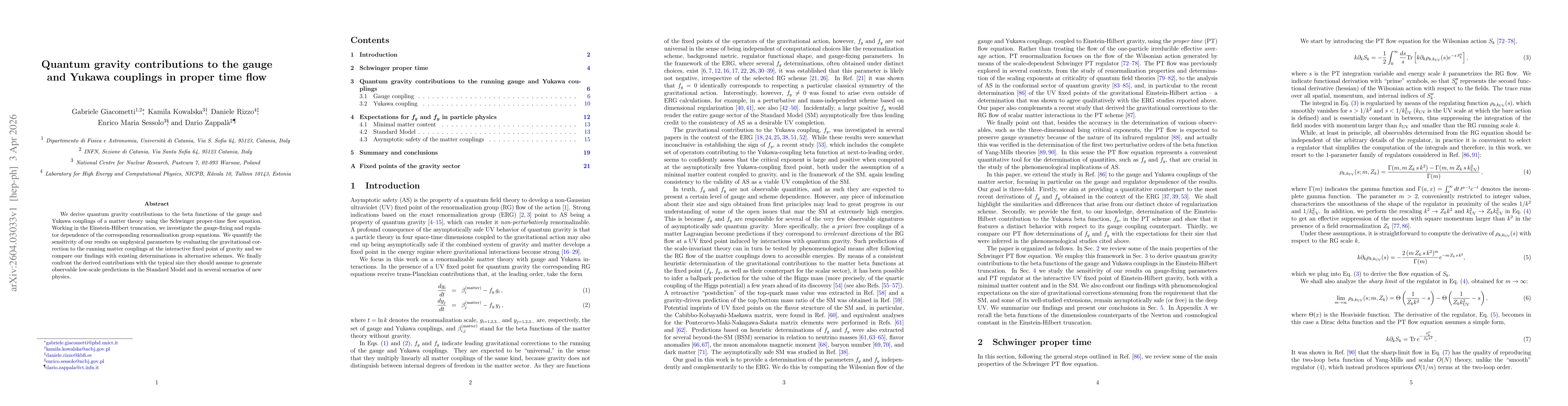 Thumbnail for Quantum gravity contributions to the gauge and Yukawa couplings in proper time flow