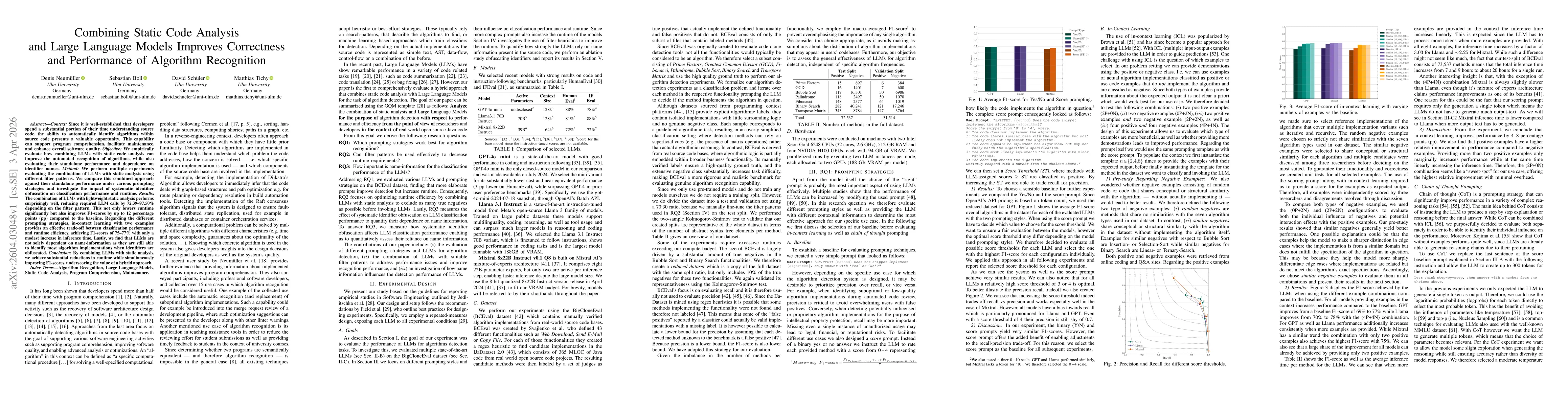 Thumbnail for Combining Static Code Analysis and Large Language Models Improves Correctness and Performance of Algorithm Recognition
